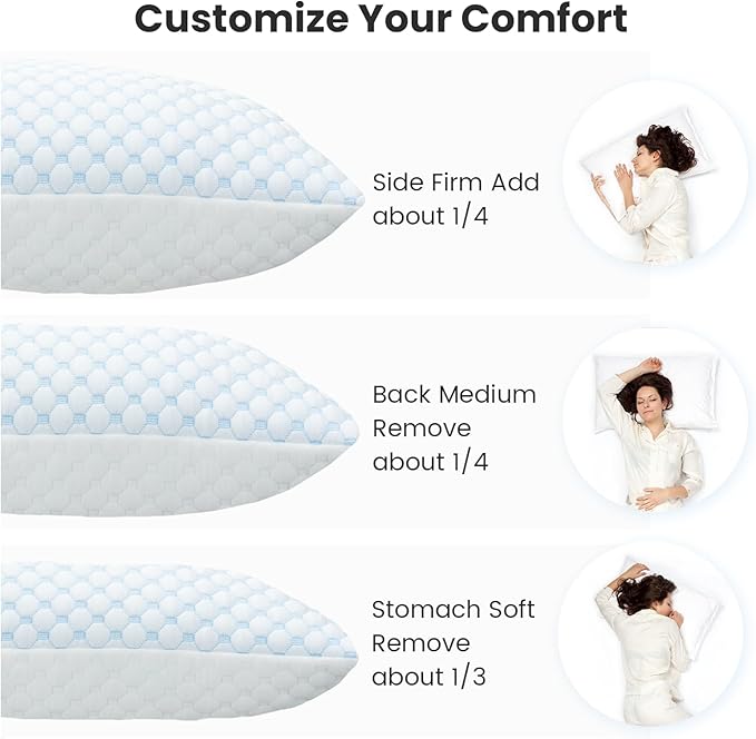 Side Sleeper Pillows for Adults Cooling Pillows for Hot Sleepers Support Adjustable Bed Pillow King Pillow with 2 Extra Fill