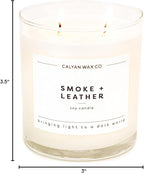 Calyan Wax Co. 2 Wick Candle, Smoke + Leather Scented Candle, 37 Hour Burn Time, Aromatherapy Soy Candles, Non Toxic & Vegan Soy Wax, Glass Tumbler Scented Candles, 8.8oz