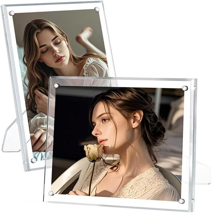 Egofine 5x7 Acrylic Picture Frames Set of 2, Clear Picture Frames with Stand, Magnetic Acrylic Photo Frames for Tabletop Display Horizontally or Vertically