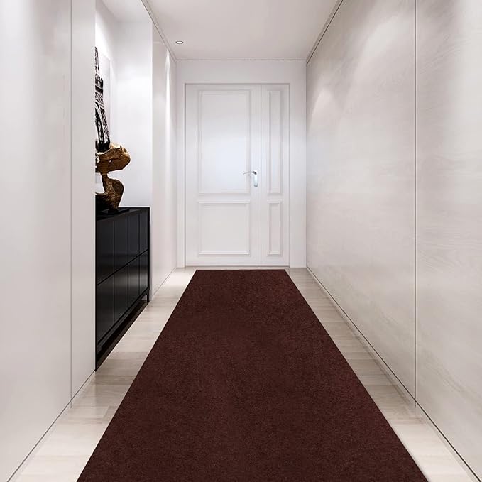 Custom Size Backed Non-Slip Area Rugs Runner, Easy Clean, Waterproof Runner Rugs for Hallway Entryway, Kitchen, Laundry, 3FT x 22FT, Brown