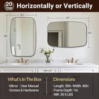 ANDY STAR Brushed Nickel Bathroom Mirror, 30x40” Oblong Mirror with Stainless Steel Metal Frame, Silver Oval Vanity Mirror for Over Sink, Modern Anti Rust Wall Mounted