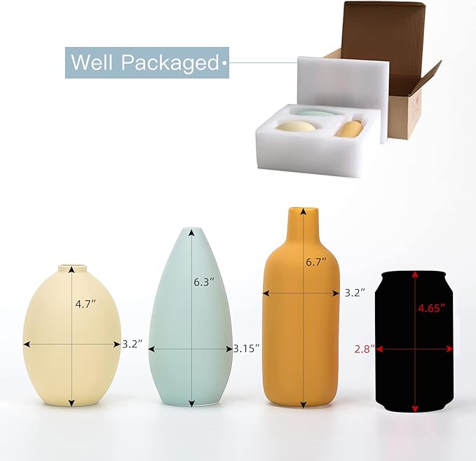 Abbittar Ceramic Vase Set of 3, Minimalist Flower Vase for Rustic, Modern Farmhouse, Living Room, Shelf, Table, Bookshelf, Mantel and Entryway Decor - Multicolor