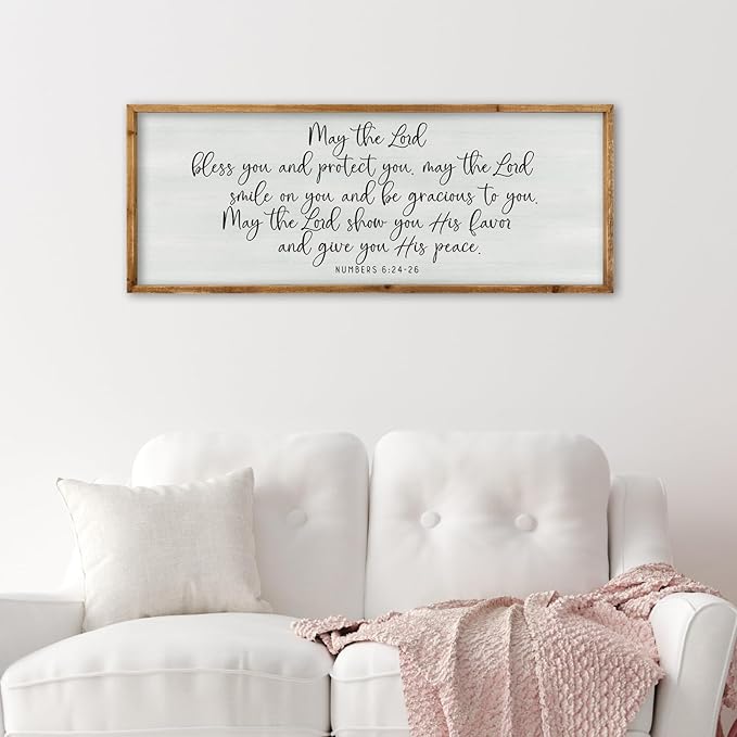 ZZJJHYWGQ Christian Wall Decor Numbers 6:24-26 Bible Verse Catholic Sign 32"×12" for Living Room Religious Scripture Art Christ Jesus Family Large Wooden Framed Home Hanging (Wood)