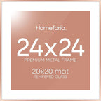 Homeforia 24x24 Picture Frame Rose Gold, High End Metal 24 x 24 Large Square Poster Frame with Mat 20 by 20 inch Photo, 24by24 Thin Frames Matted to 20x20 for Print, Tempered Glass, Wall Kit, Set of 1