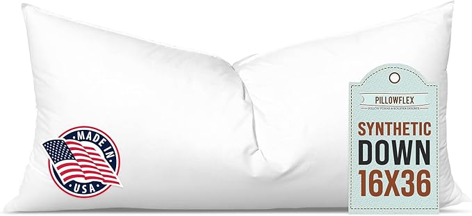 Pillowflex Synthetic Down Pillow Insert - 16x36 Down Alternative Pillow, Ultra Soft, Large Rectangle Body Sleeping Pillow, Lumbar, Long, Back - 1 Decorative Pillow Form