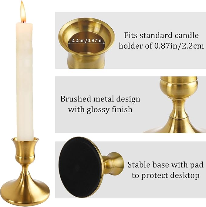 Vintage Brass Gold Taper Candle Holders Set of 4, Metal Candlestick Holders Elegant Handcrafted Décor for Weddings, Dining & Meditation,Table Centerpiece, Party, Christmas Decoration or Home Decor