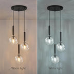 Mid Century Globe Pendant Light with Clear Glass for Kitchen Island Modern Balck Finish Hanging Light Fixture Retro Round Pendant Lighting for Living Room Bedroom Entryway(3 Lights)