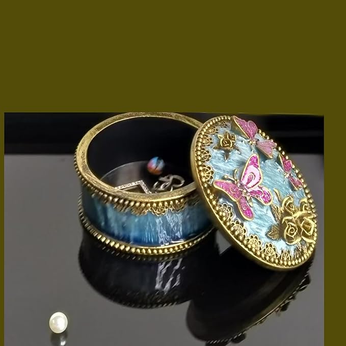 Round Jewelry Box with Purple Butterfly Decoration - Elegant Treasure Box for Women, Portable Ring & Earring Storage Case, Wedding Gift for Necklaces, Bracelets & Accessories