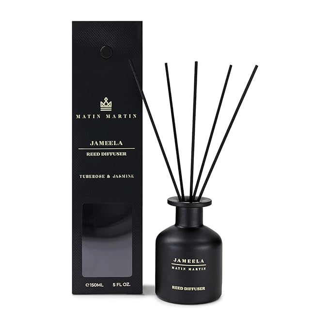 Jameela Reed Diffuser 5 oz - Luxury Aromatherapy with Tuberose & Jasmine - Home Decor Gift for Bedroom, Office, Living Room, Bathroom - Long Lasting Scent with Premium Fragrance Sticks
