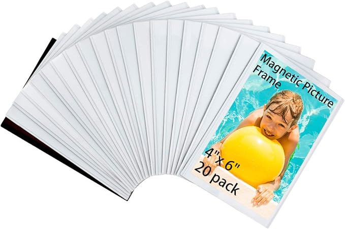 HIIMIEI 4x6 Magnetic Frame Refrigerator 20 Pack, Refrigerator Picture Frames, Magnetic Frame White