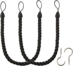 BEL AVENIR Curtain Tiebacks Ropes Tie-Backs, Handmade Curtain Holdbacks (Black, 2pack)