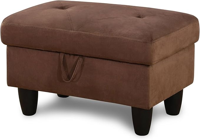 Ottoman Rectangular Storage Ottoman Bench, Flannel Footrest Stool Footstool with Lid for Living Room, Bedroom, Entryway, Chocolate, 28.5"x19"x17.5"