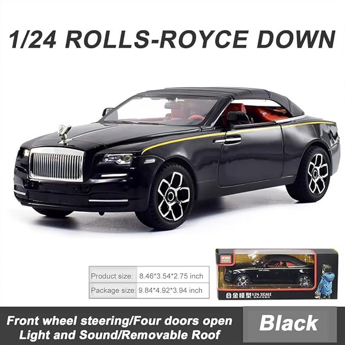 Collectible Toy Car 1/24 Rolls-Royce Dawn Diecast Model Car, Alloy Pull Back Toy Car Vehicles with Light and Sound Exquisite Car Model for Boys Kids Adults Gift