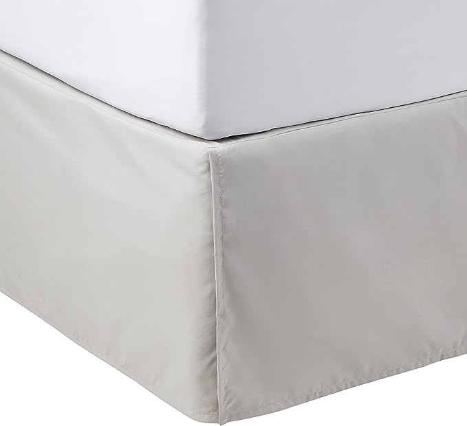 Amazon Basics Lightweight Pleated Bed Skirt, Queen, Light Grey, Solid