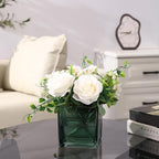 Square Green Glass Vases Set of 6, 5" x 5" x 5" Flower Vases for Centerpieces, Square Vase for Centerpieces, Small Vase for Wedding, Party, Home Office Decoration