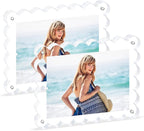 2Pack Acrylic Magnetic Photo Frame 5x7 Inch - Sleek Scalloped Design, 10+10mm Thick Crystal Clear Block, Freestanding Double-Sided Magnet |Trendy Home Gift (2 Pack, 5X7)