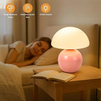 Mushroom Table Lamp, Ceramic Base with Milky White Glass Shade, Vintage Dimmable Bedside Nightstand Lamp for Bedroom, Reading, Home Décor, Gift for Friends Pink