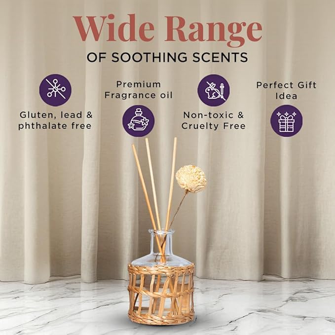 Folkulture Reed Diffusers for Home, 5 oz | Linen Scent Diffuser Oil with Sticks for Bathroom Decor Accessories, Living Room, Office, Desk| Natural Essential Oils | Housewarming Gifts | Sunkissed