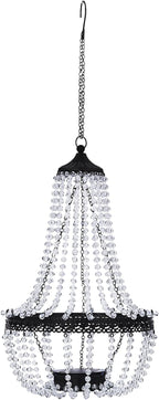 Hanging Solar Chandelier Outdoor, 30 Cool White Lights Acrylic Clear Beaded Chandelier with S Hooks Modern Lantern for Garden Yard Patio Gazebo Decorations, 28”H
