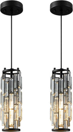 Pendant Lights Modern Black Pendant Light Mini Crystal Chandelier Pendant Lighting for Kitchen Island Dinning Room Bedroom Kitchen Sink Lighting (Black 2-Pack)