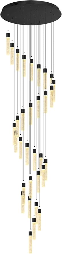 Large Crystal Chandeliers for High Ceiling H150inch Large Spiral Crystal Column Chandelier Lighting for Foyer Entrance 32-Light Black