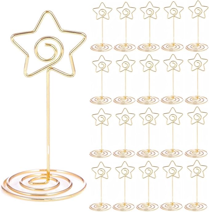 20PCS 3.35 Inch Table Number Stands - Place Card Holders for Wedding Centerpieces, Birthday Party, Photo Picture Frame Display (Star Shaped-Gold)