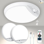 Rechargeable Motion Sensor Light with Remote,7.5inch 600LM 10000mAh Battery Powered Ceiling Light Motion Sensor Battery Operated Lights indoor,Battery Pir Light for Loft Garage Hallway Bathroom-2Pack