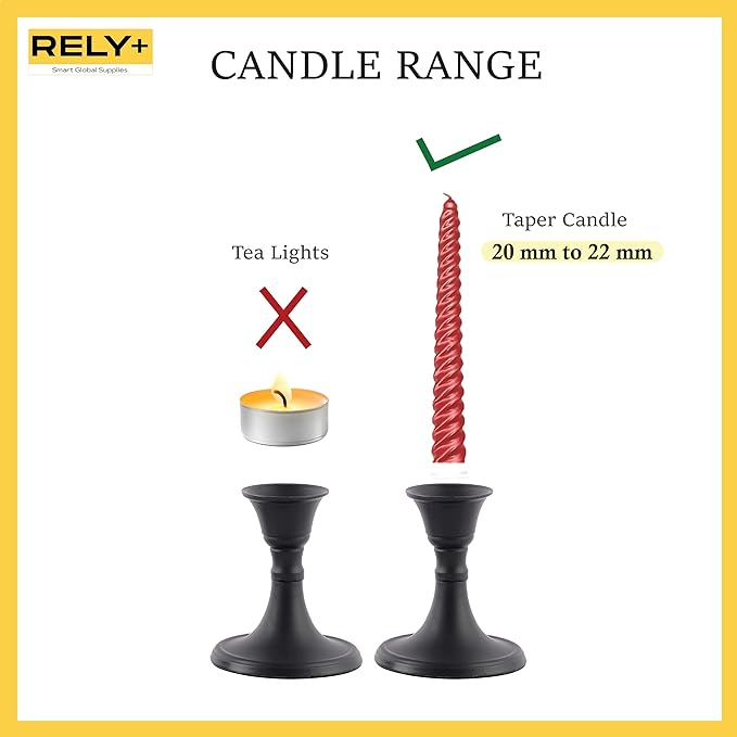 Rely+ Candlestick Holders Set of 2 Mini Stand Dinning Coffee Table Centerpiece Candle Holders Taper Candlesticks Holders Decor Home Easter Candle Holder for Mantel Wedding Party (Black)