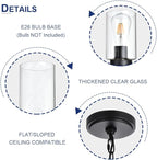 5-Lights Modern Chandelier with Clear Glass Shades, Black Farmhouse Pendant Lighting for Dining Room Kitchen Island Ceiling Light Fixture Haning Over Table