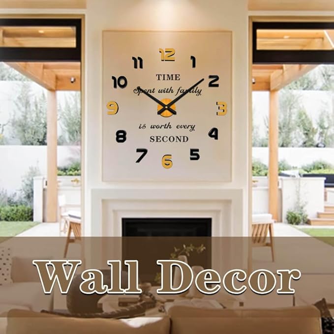 VANGOLD Wall Clock Large Wall Clock for Living Room Decor, Decorative Wall Clocks Battery Operated (Black Gold Wall Decor)