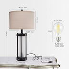 RORIA Set of 2 Modern Table Lamps for Living Room with 2 USB Ports, White Frosted Glass Nightlight for Bedroom, Contemporary Desk Lamps for Nightstand End Table Entryway, 4 Bulbs Included (Black)