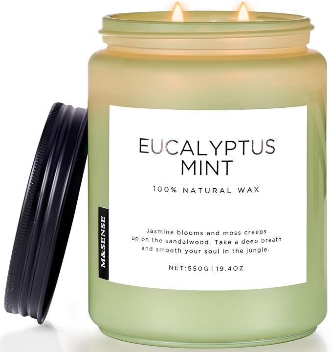 M&SENSE Eucalyptus & Mint Candles for Home Scented, 19.4oz 110 Hours Burn Soy Aromatherapy Candle Gift for Stress Relief, Meditation, Yoga, Relaxing SPA, Natural Soy Wax for Men and Women