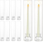 NUPTIO Candlestick Holder Bulk for Centerpiece: Set of 10 Hurricane Glass Taper Candles Holder - Clear Candle Stick Stand with Tall Cylinder Shade for Fall Thanksgiving Christmas Party Decor