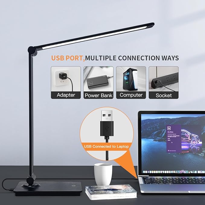 Desk Lamp, LUJOLUMIN Desk Light, Dimmable Reading Lamp,CRI>90, 700 Lumen, 3 Brightness Levels, Touch Control, LED Foldable Led Lamp for Kids, Working, Office, Study