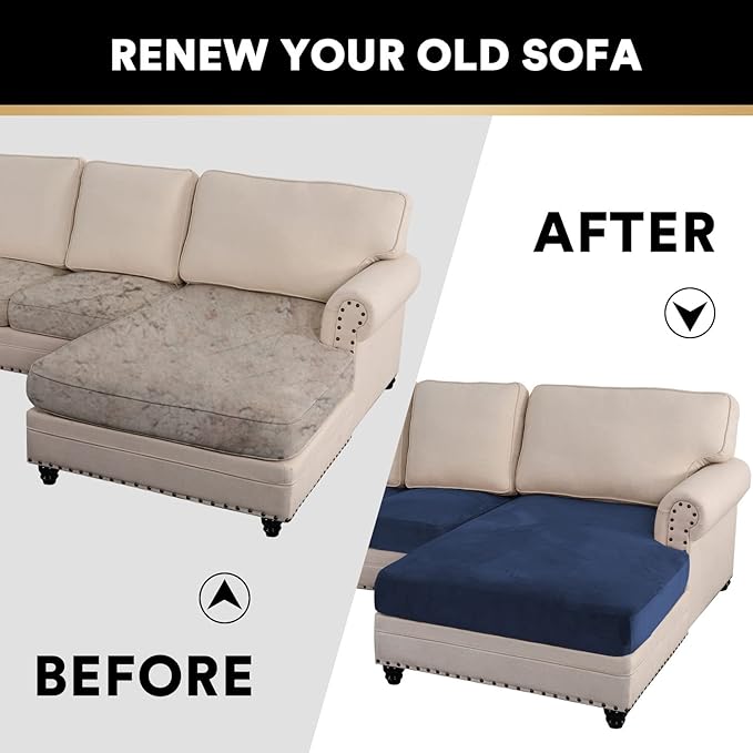 PrinceDeco Sectional Couch Covers 4 Pieces Couch Covers for Sofa Velvet Separate Couch Cover L Shape for Left/Right Chaise(3 Seater + 1 Chaise,Navy)