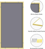 30x55In Gold Bathroom Mirror for Wall, Brushed Gold Rectangle Mirrors with Metal Frame, Bathroom Rectangular Mirror Modern Wall Mirror for Bedroom Living Room, Hangs Horizontal or Vertical