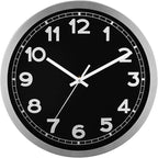 Plumeet Small Wall Clock, 10 Inch Battery Operated Wall Clock with Silver Aluminum Frame, Non Ticking Silent Metal Wall Clocks Decorative Kitchen Living Room Bedroom, Black