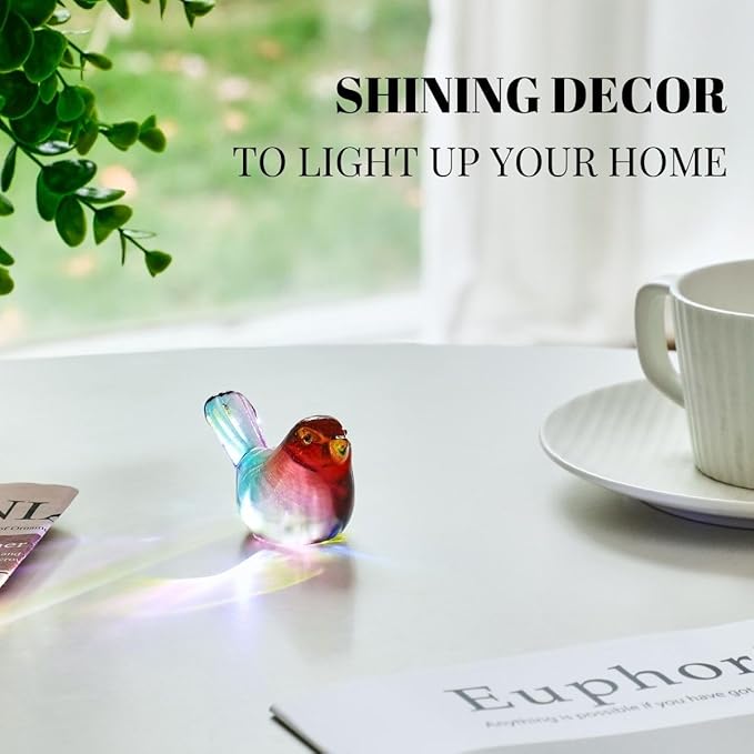 Crystal Glass Bird Figurines Multicolor Glass Bird Decoration Paperweight Hand Blown Glass Art Animal Collectible Figurines Gift for Women