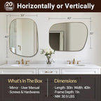 ANDY STAR 30"x40" Asymmetrical Wall Mirror，Brushed Gold Irregular Bathroom Mirror with Stainless Steel Metal Frame, Large Wall-Mounted Mirror for Bathroom, Entryway (Horizontal/Vertical)