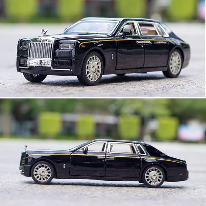Alloy Collectible Rolls-Royce Phantom Model Toy Car, 1/32 Scale Diecast Car Model Pull Back Vehicles Phantom Toy with Sound & Light, Car Logo Can be Folded