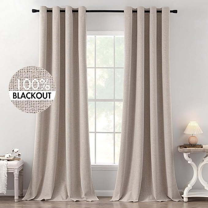 MIULEE Linen Texture Curtains, 2 Pack Blackout Thermal Insulated Khaki, 52x120 Inch Grommet Room Darkening Curtains/Draperies for Bedroom, Living Room, Nursery