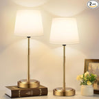 Cordless Table Lamps Set of 2 – Battery Operated Lamp with 7500mAh Rechargeable Battery, Stepless Dimmable Vintage Brushed Gold Desk Wireless Lamps for Dining Room, Nightstand & Patio (Bulbs Included)