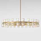 Modern 48 inch Gold Round Chandelier Light Fixture,Crystal Chandeliers for Dining Room,Living Room, Wagon Wheel Chandelier Over Table, Chandeliers for Bedroom,Foyer,G4 Bulbs Included