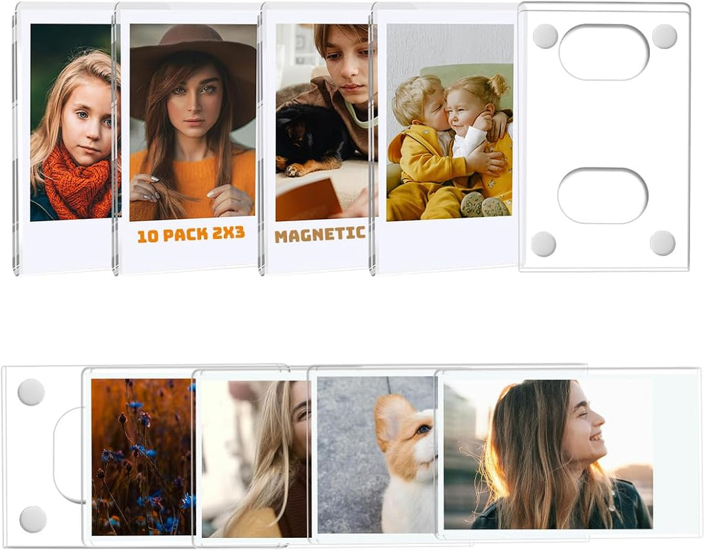 10Pack Magnetic Mini 2x3 Acrylic Picture Frames, Refrigerator Photo Frame Horizontal Vertical Compatible with Fujifilm Instax Polaroid Mini Film for Home Fridge Locker