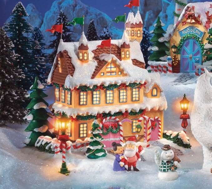 The Bradford Exchange Rudolph The Red Nosed Reindeer Holiday Village Set Lights Up (Brown, White, Green, Red, Blue)