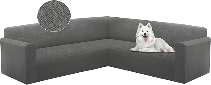 HDCAXKJ Sectional Couch Cover L Shape Stretch Sofa Covers Washable Jacquard Corner Couch Slipcover Non Slip Sectional Slip Cover U Shaped Furniture Protector for Pets Dogs (Dark Grey, Large)