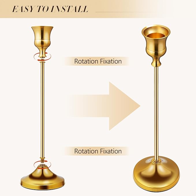 Candlestick Holders 6 PCS Metal Taper Candle Holders, KSWING Gold Candle Stick Holders Set, Perfect for Table Centerpiece Mantel Party Wedding Christmas Home Decor, Set of 6