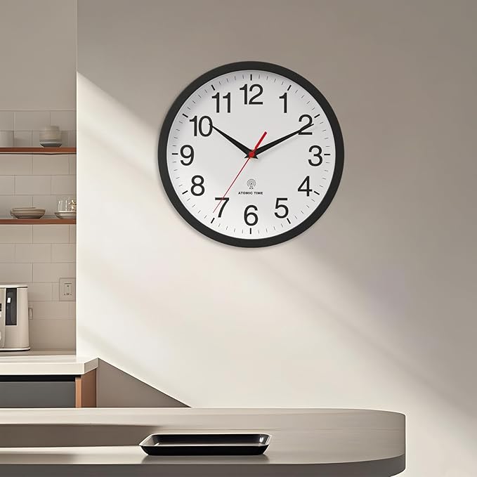 Atomic Wall Clock, Modern 12 Inch Battery Operated Wall Clocks, Analog Clock for Living Room, Office, Home, Bedroom, Kitchen, Bathroom(Black)