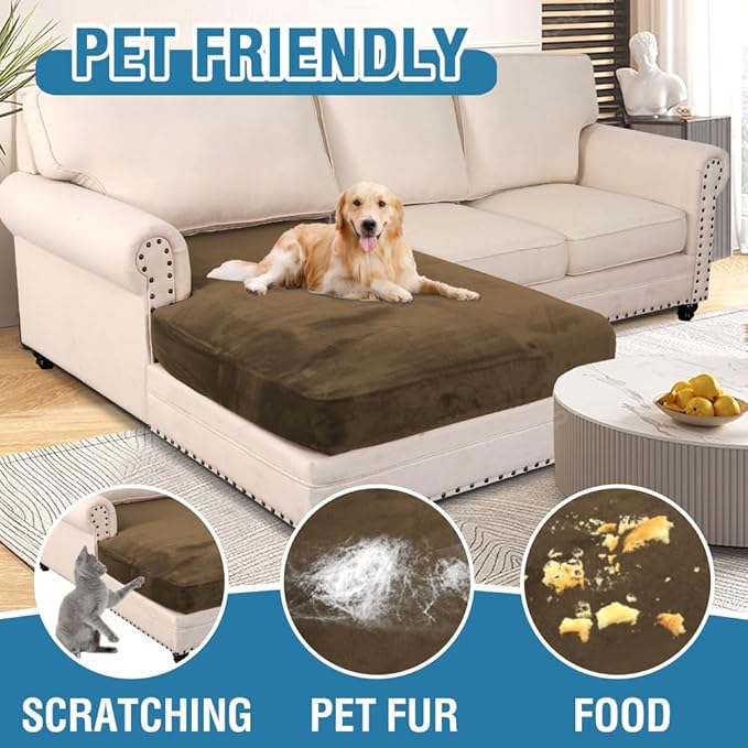 H.VERSAILTEX Velvet Stretch Individual Chaise Cover Sectional Couch Covers for L Shaped Sofa Both Left/Right Furniture Protector Seat Cushion Sofa Cover (1 Piece Chaise Cover, Bronze Brown)