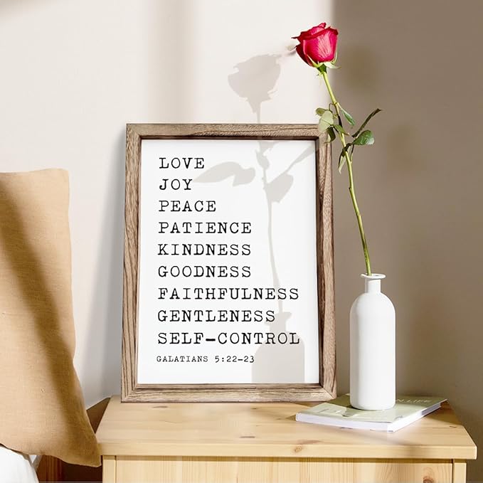 Christian Wall Decors, Positive Home Decors for Living Room, Galatians 5:22-23 Signs Decor, Scripture Decor Art, Framed Wall Plaque Sign 15 * 11.5 inches, Love Joy Peace Sign